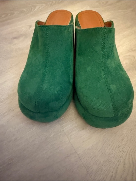 Shoes - Green Suede Slip-On Women's Clog Mules